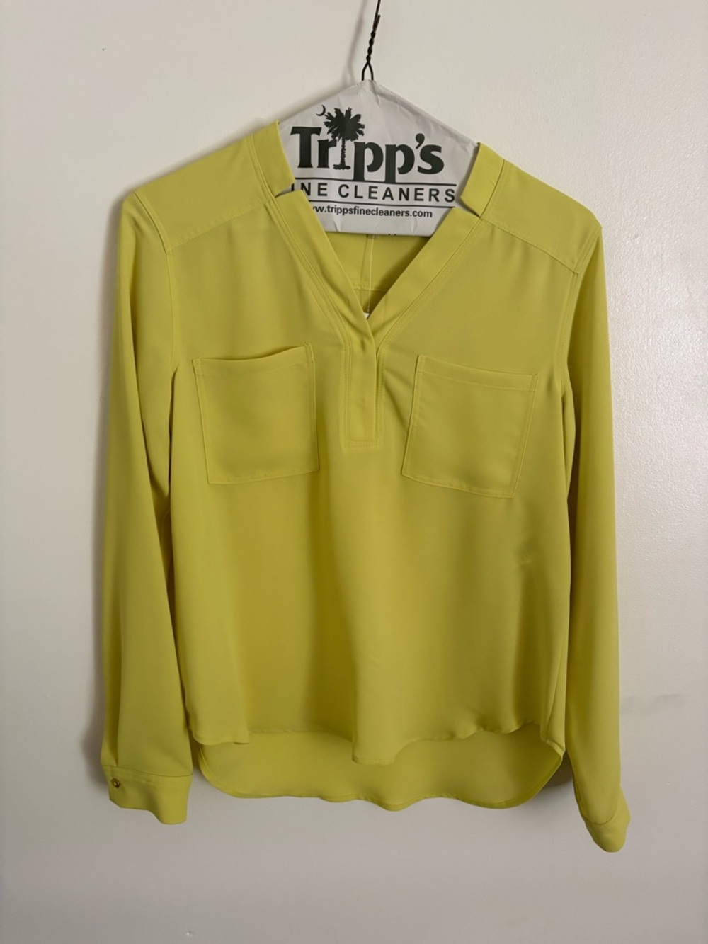 Nine West Chartreuse V-Neck Long Sleeve Blouse